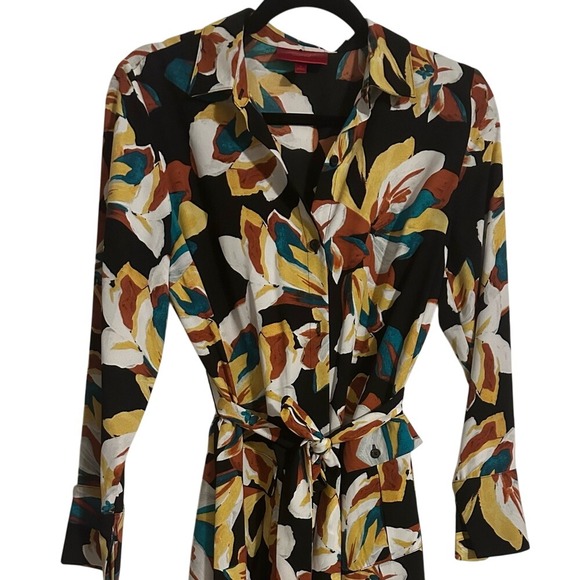 Jennifer Lopez Floral Print Long Sleeve Midi Dress Shirt Dress - Picture 2 of 8